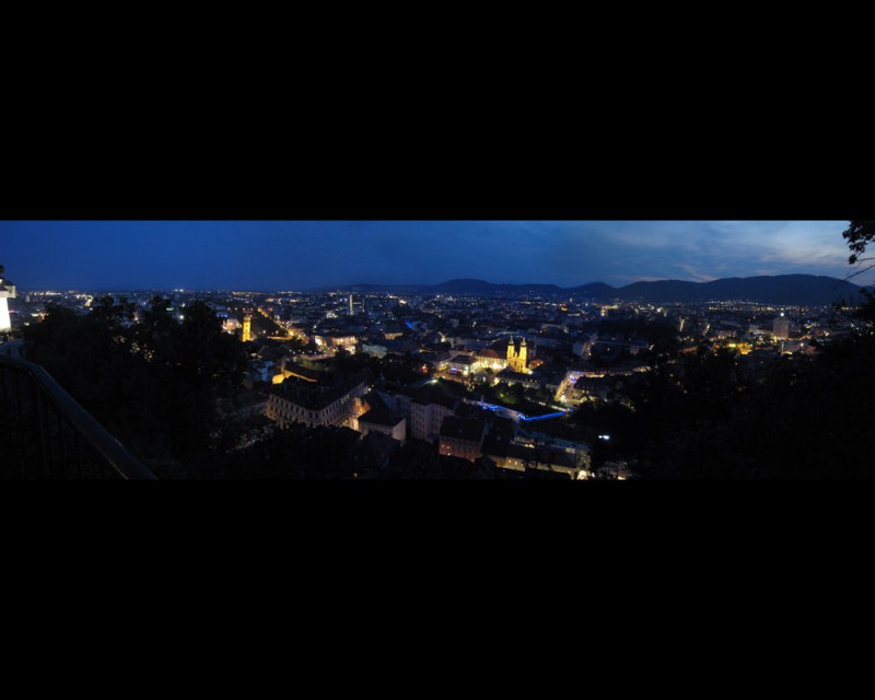 Panarama of Graz nighttime